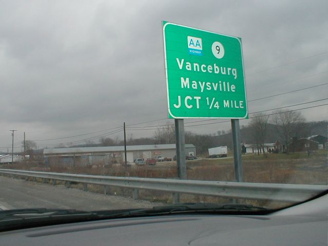 Signage for the AA Highway just north of I-64 on KY 1/KY 7 in Carter County. (January 3, 2003)
