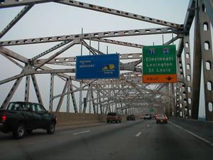 Entering the I-65 John F. Kennedy Bridge over the Ohio River at Louisville from the Indiana side.