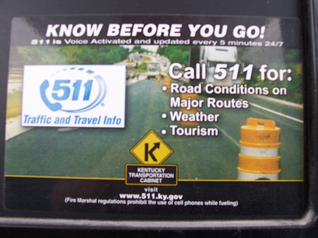 Gas pump sticker describing the 511 program.