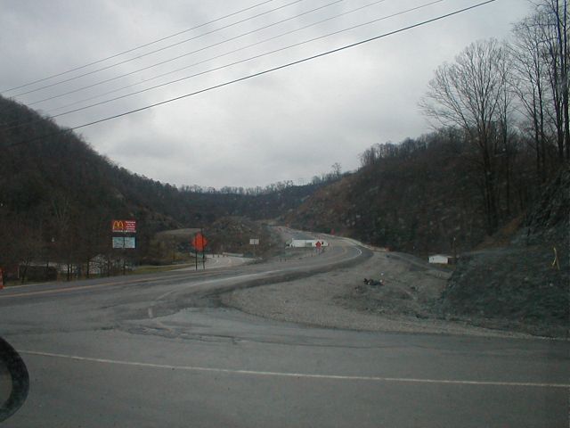 Construction of a new bridge on KY 645 southeast of the KY 3 interchange in Martin County (January 3, 2003)