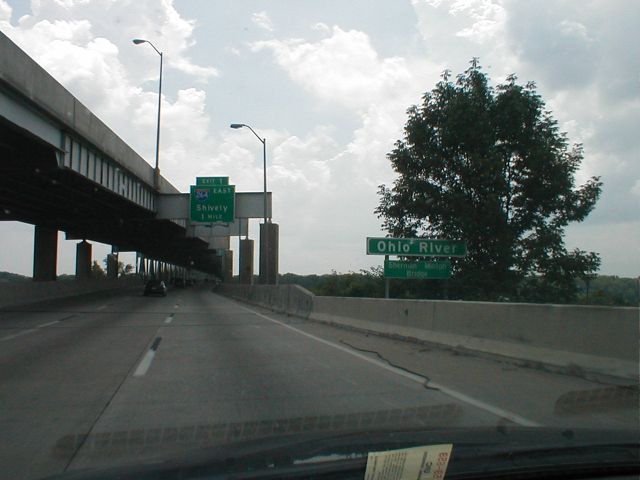 Entering the lower deck of the Sherman Minton Bridge heading east on I-64 from Indiana.