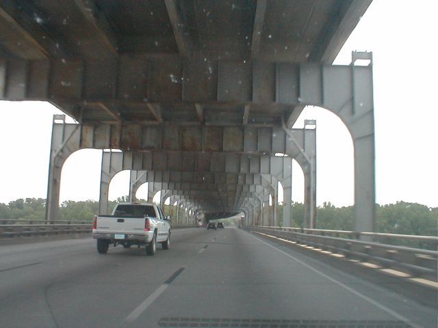Heading south on I-64 on the lower deck of the Sherman Minton Bridge.
