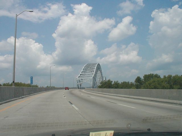 Heading north on I-64 entering Indiana via the Sherman Minton Bridge.