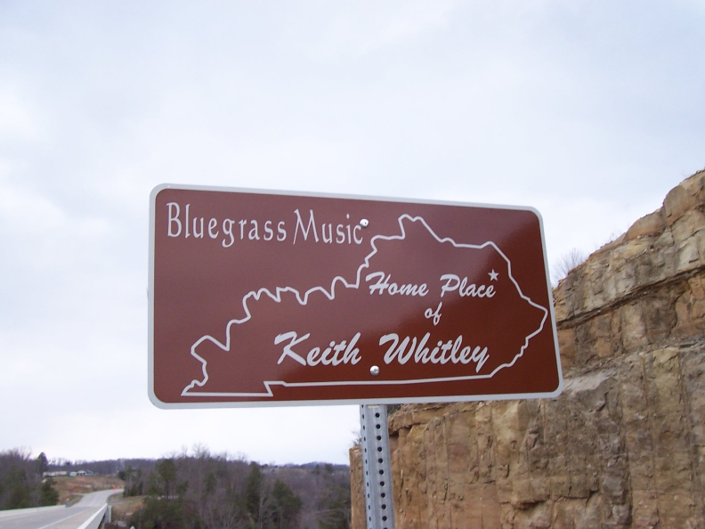 Sign denoting the birthplace of country music musician along KY 7 in Elliott County.