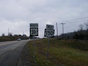 US31E and US 150 signage just north of the southern US 31EX intersection.