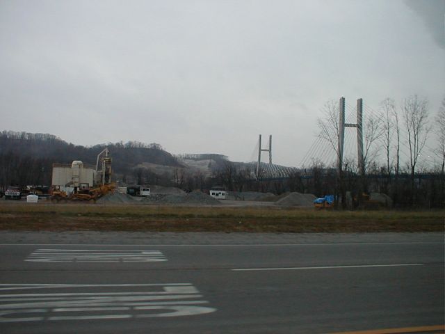 Looking towards the bridge from the US 52-US 62-US 68 intersection in Ohio north of the bridge.
